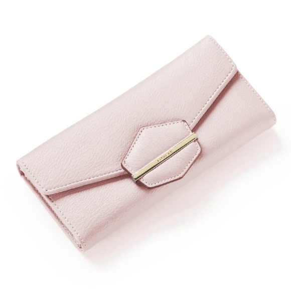 Handbags - Snap Closure Blush Pink PU Leather Trifold Wallet